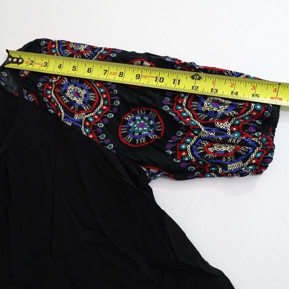 Emery Rose Black Tunic Top Women Size XL Colorful Printed Short Sleeves Boho - Picture 6 of 8